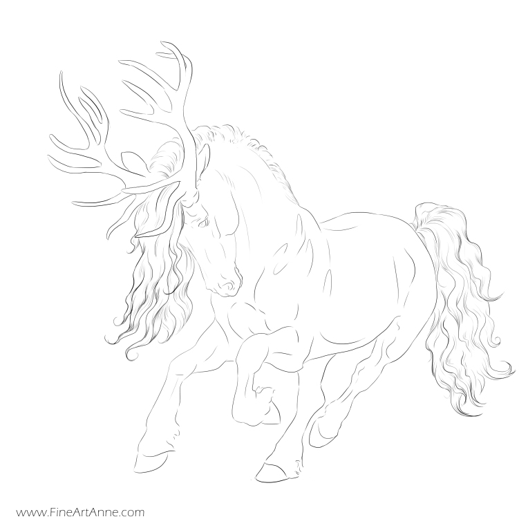 Free coloring picture Horse + deer